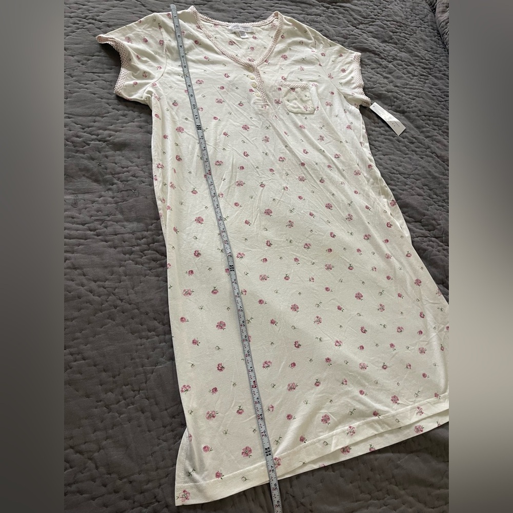 NWT Carole Hochman Pink Cream Floral Nightgown 100% Cotton Short Sleeve Medium - Picture 7 of 8